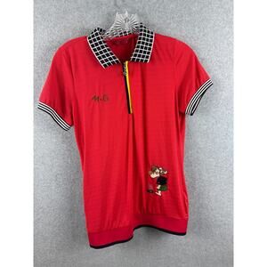 Elizabeth M‎ Shirt Women's Size M Red Short Sleeve Polo 1/4 Zip Contrast Trim